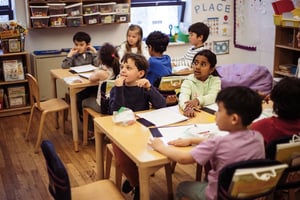 Kindergarteners attentive in class