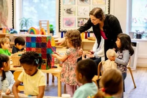 A magnet tile construction in the Seedlings classroom
